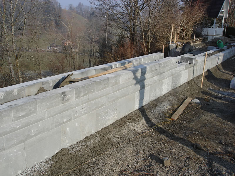 Sandsteinmauer freistehend und Grossbaumpflanzung